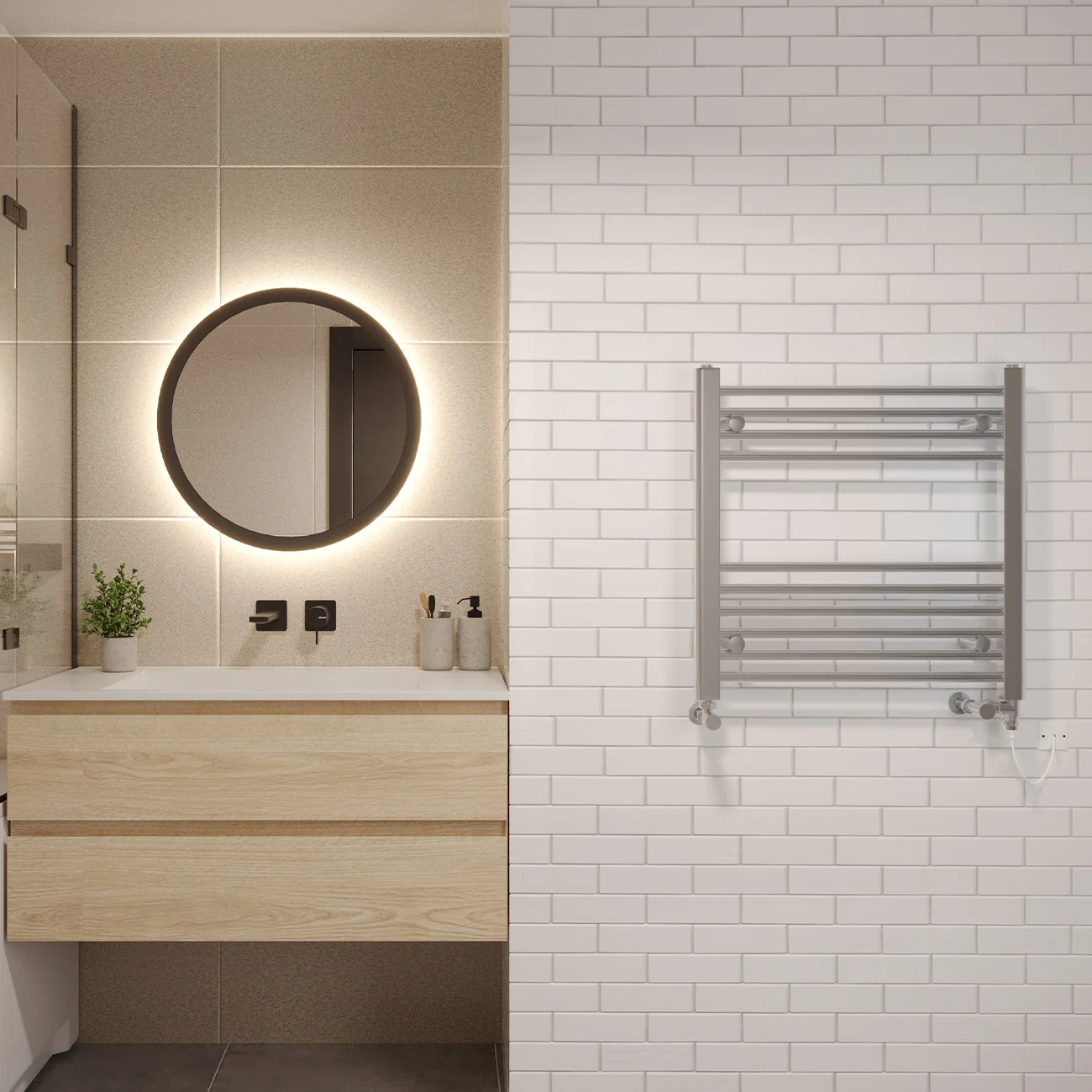 Zennor - Chrome Dual Fuel Towel Rail H600mm x W600mm Standard - Straight - Image 2