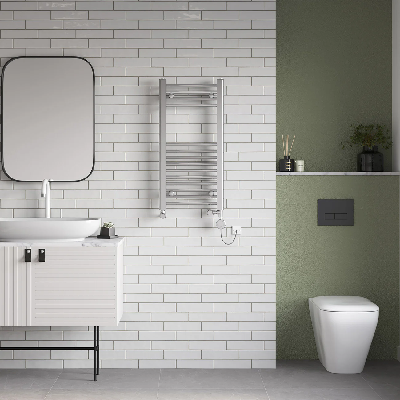 Zennor - Chrome Dual Fuel Towel Rail H800mm x W400mm Thermostatic - Straight - Image 2