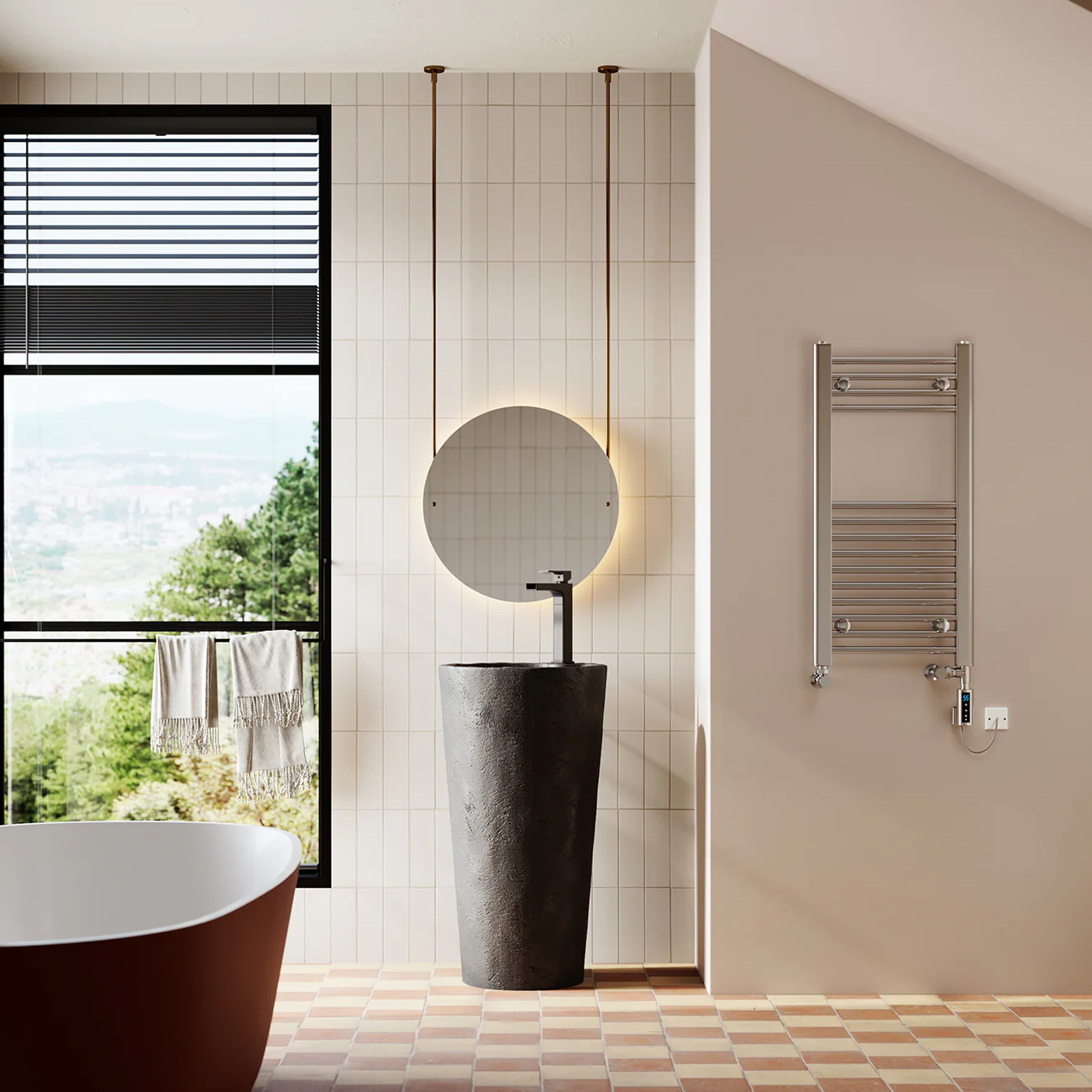 Zennor - Chrome Dual Fuel Towel Rail H800mm x W400mm Thermostatic WIFI - Straight - Image 2