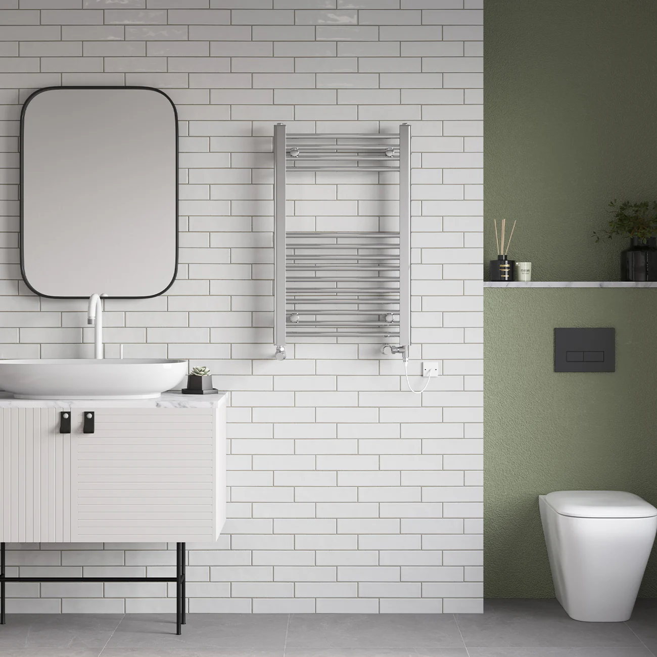 Zennor - Chrome Dual Fuel Towel Rail H800mm x W500mm Standard - Straight - Image 2