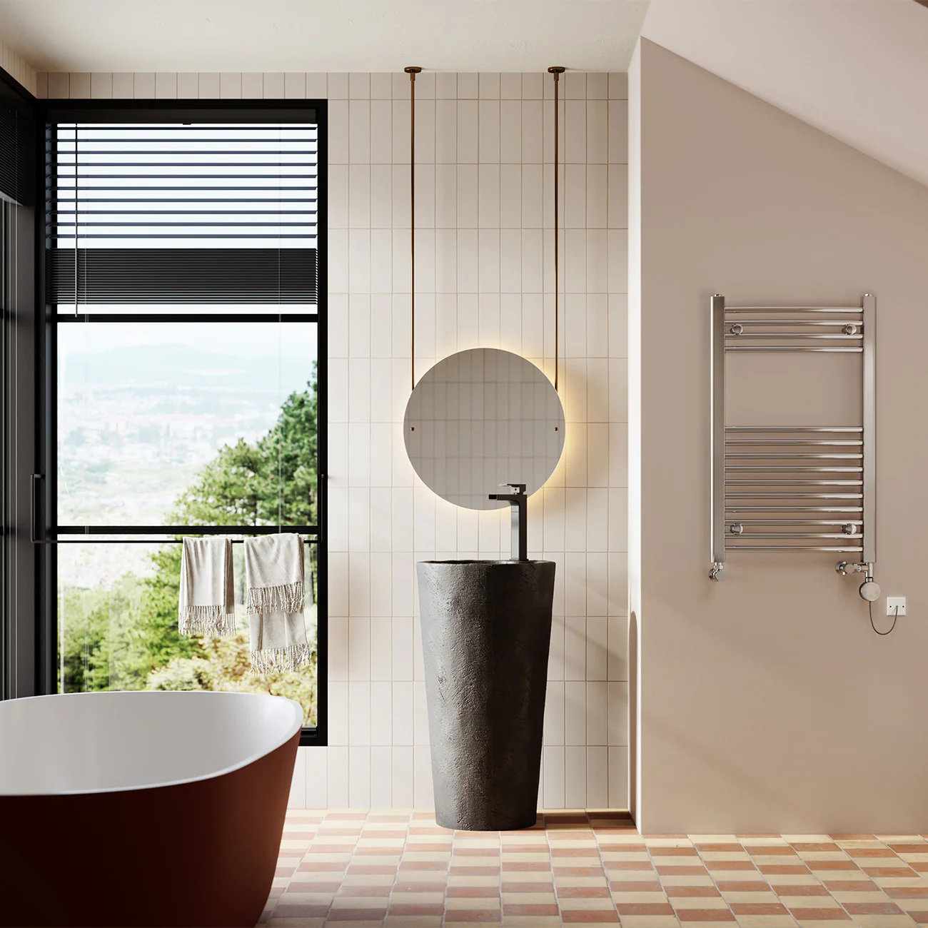 Zennor - Chrome Dual Fuel Towel Rail H800mm x W500mm Thermostatic - Curved - Image 2