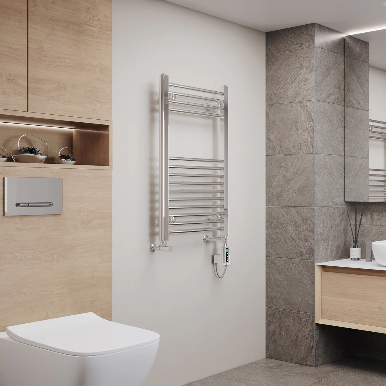 Zennor - Chrome Dual Fuel Towel Rail H800mm x W500mm Thermostatic WIFI - Straight - Image 2