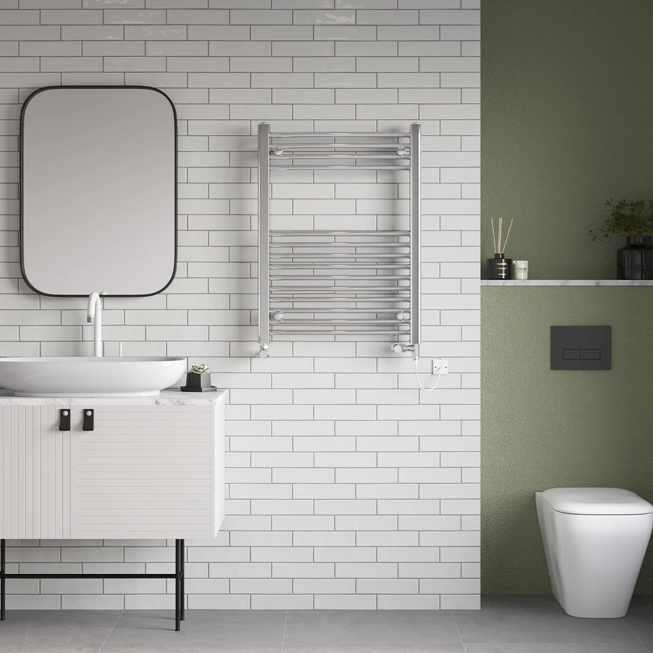 Zennor - Chrome Dual Fuel Towel Rail H800mm x W600mm Standard - Curved - Image 2
