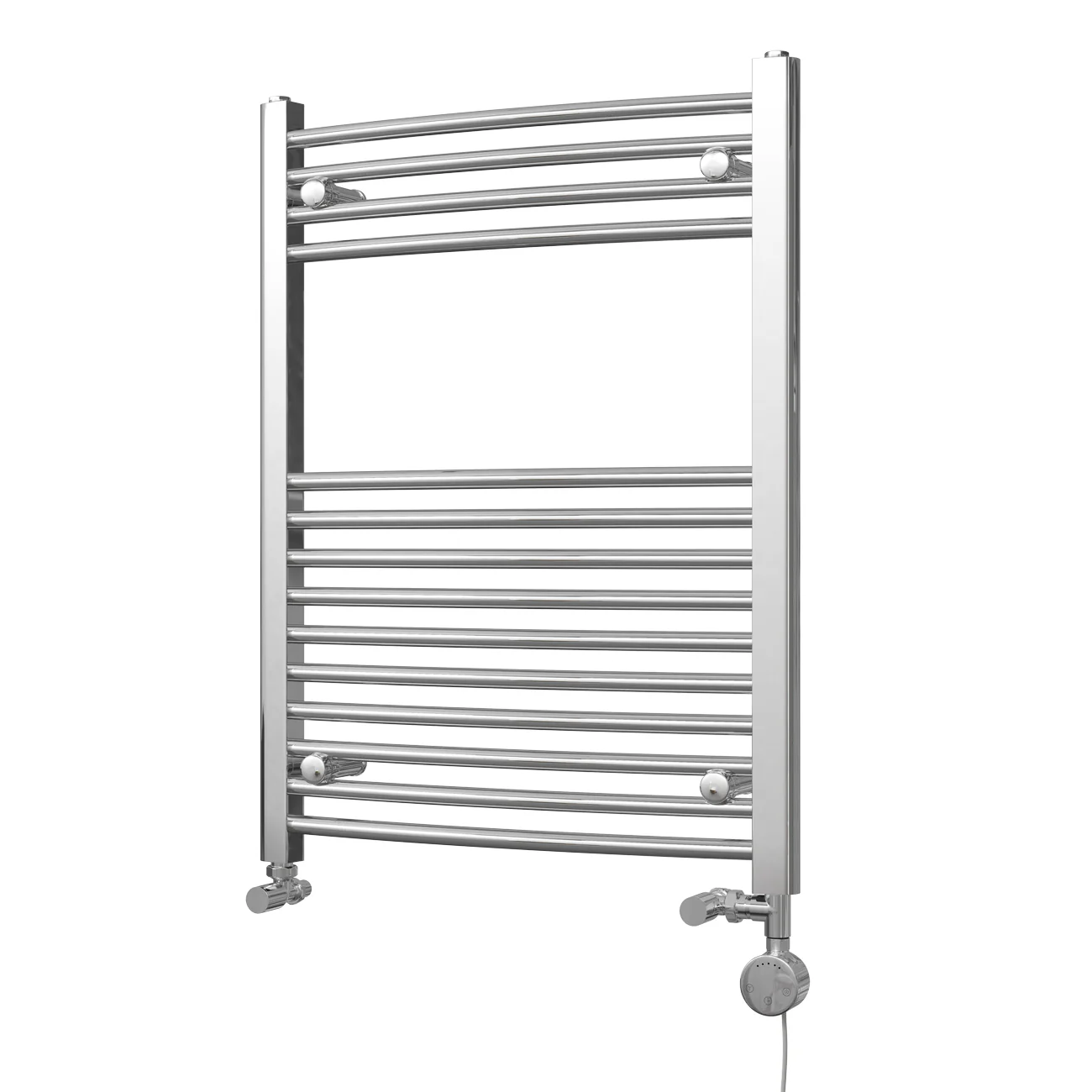 Zennor - Chrome Dual Fuel Towel Rail H800mm x W600mm Thermostatic - Curved