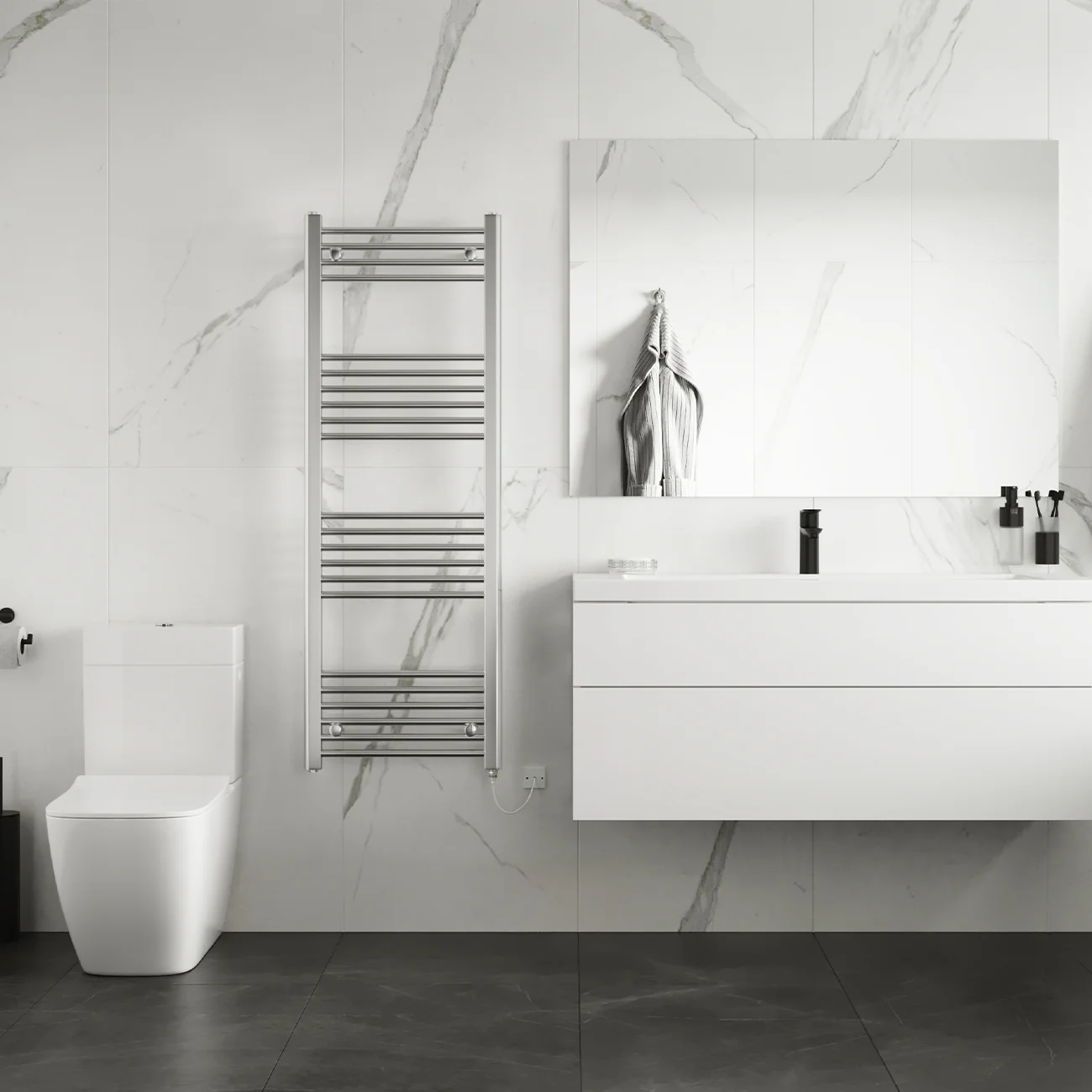 Zennor - Chrome Electric Towel Rail H1400mm x W500mm Straight 400w Standard - Image 2