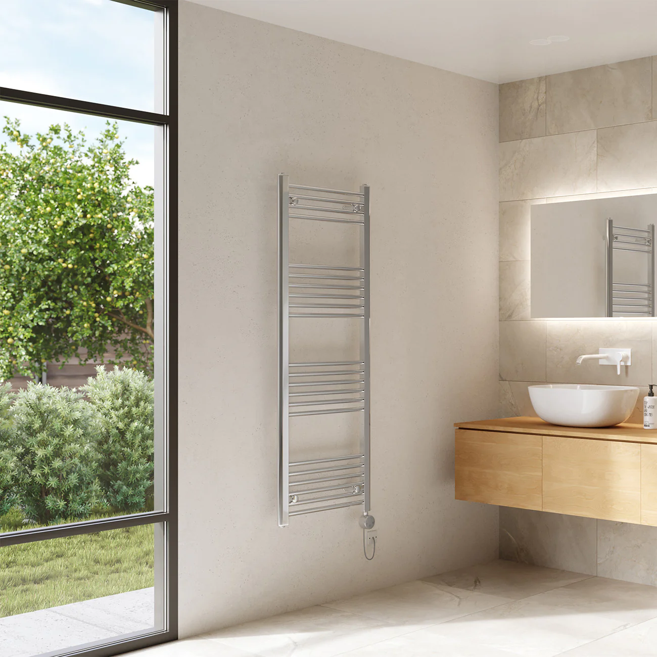 Zennor - Chrome Electric Towel Rail H1400mm x W500mm Straight 400w Thermostatic - Image 2