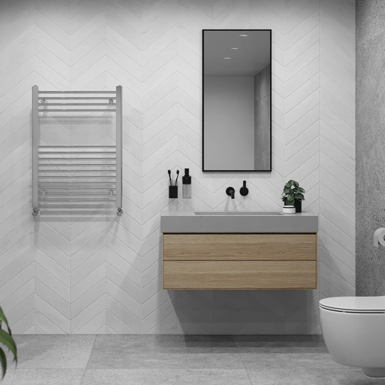 Zennor - Chrome Heated Towel Rail - H800mm x W600mm - Straight - Image 2