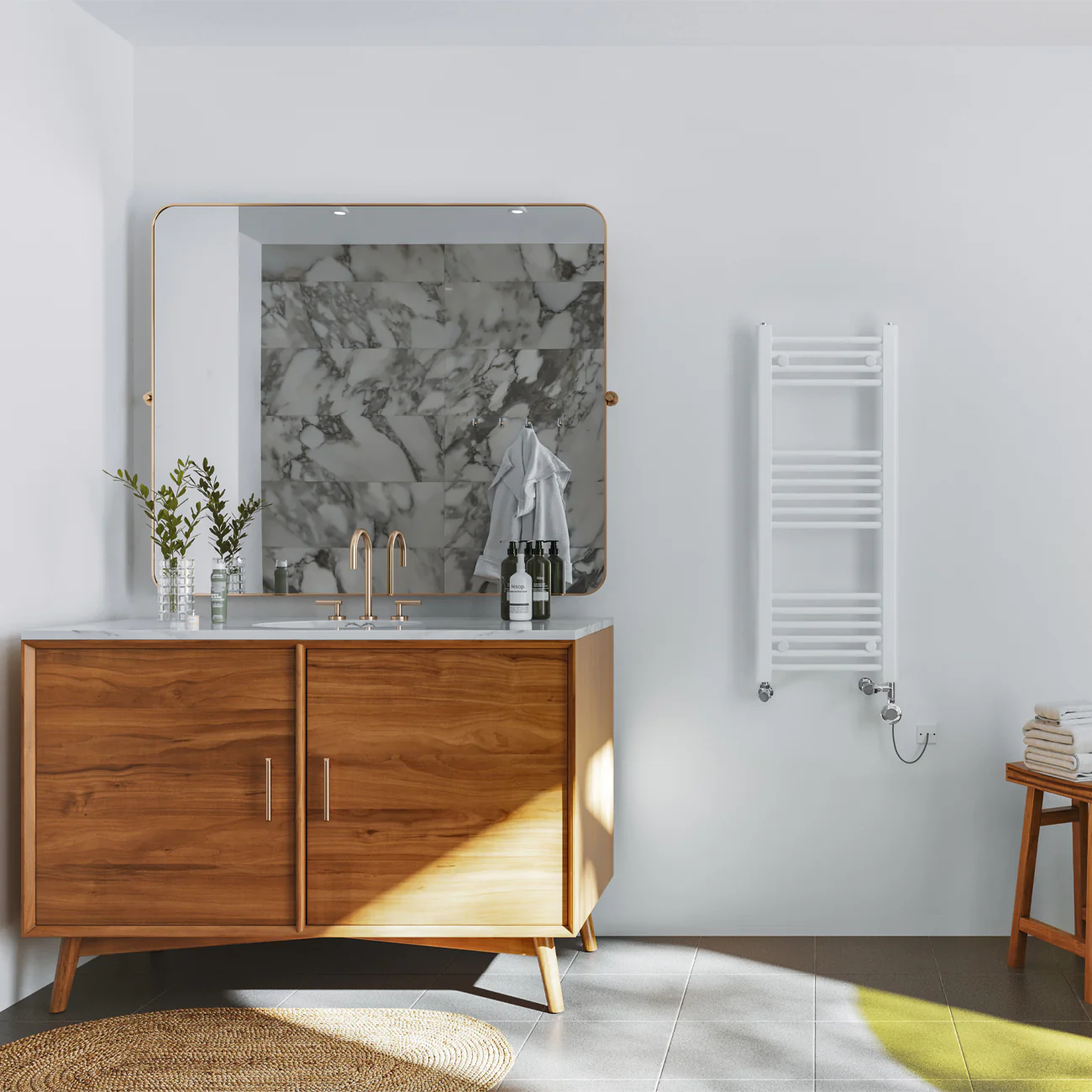 Zennor - White Dual Fuel Towel Rail H1000mm x W400mm Thermostatic - Straight - Image 2