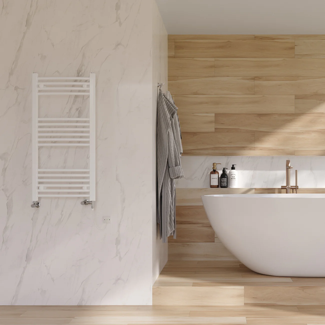 Zennor - White Dual Fuel Towel Rail H1000mm x W500mm Standard - Curved - Image 2