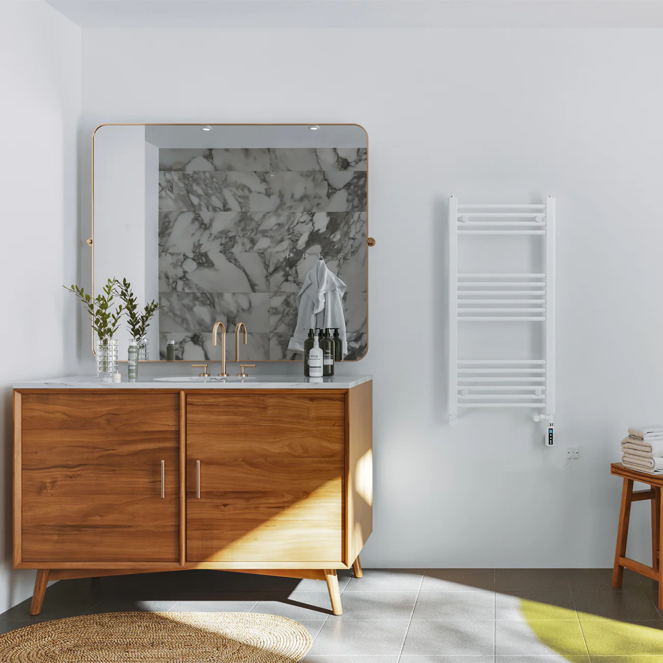 Zennor - White Dual Fuel Towel Rail H1000mm x W500mm Thermostatic WIFI - Straight - Image 2