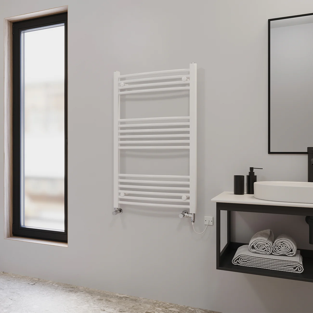 Zennor - White Dual Fuel Towel Rail H1000mm x W600mm Standard - Curved - Image 2