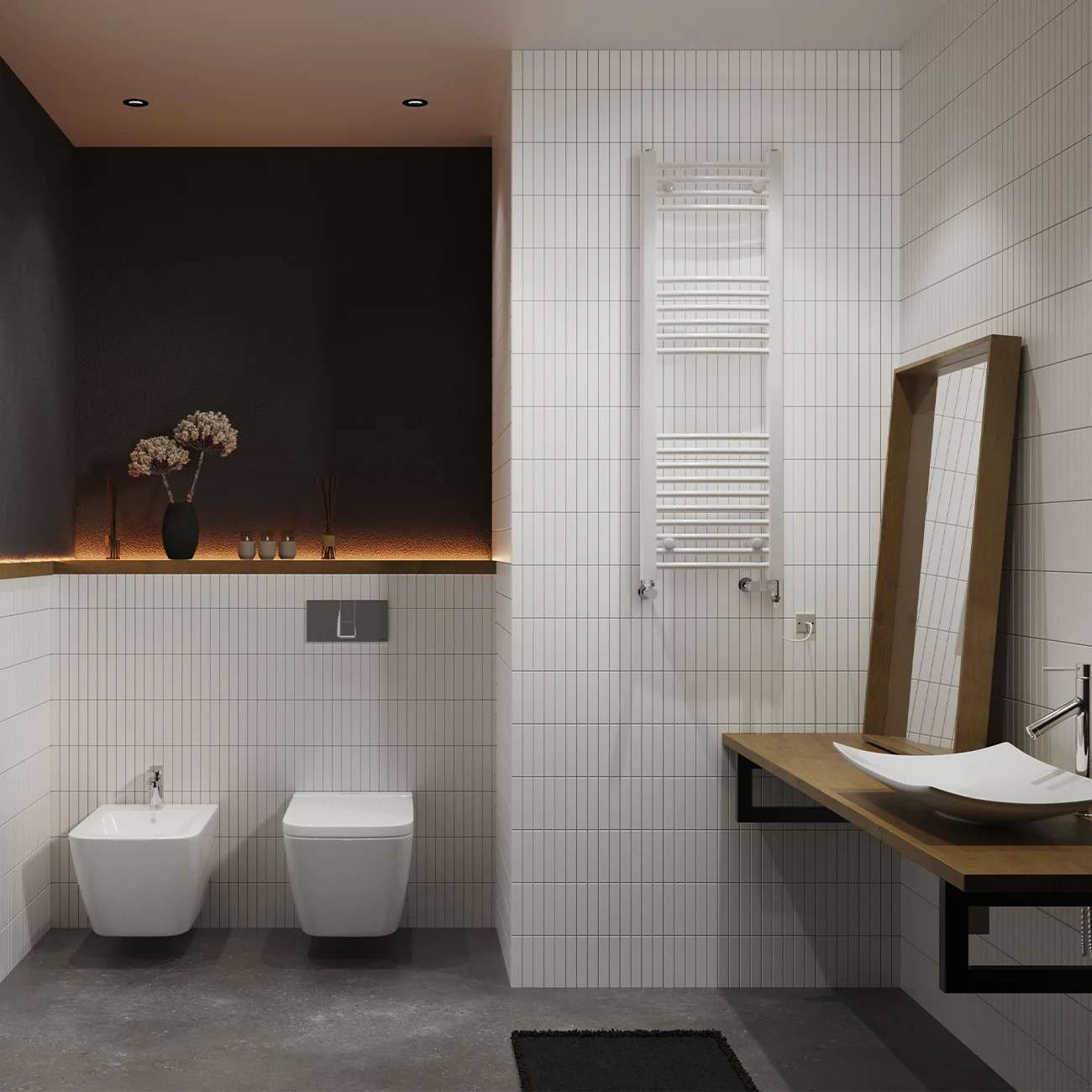 Zennor - White Dual Fuel Towel Rail H1200mm x W400mm Standard - Curved - Image 2