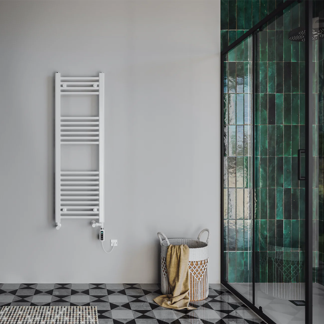 Zennor - White Dual Fuel Towel Rail H1200mm x W400mm Thermostatic WIFI - Straight - Image 2