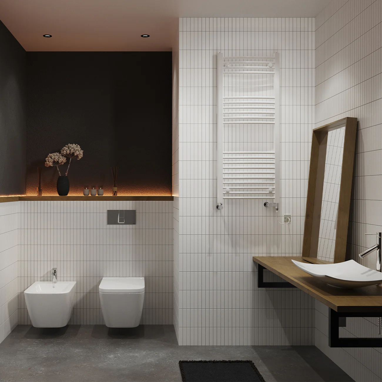 Zennor - White Dual Fuel Towel Rail H1200mm x W500mm Standard - Curved - Image 2
