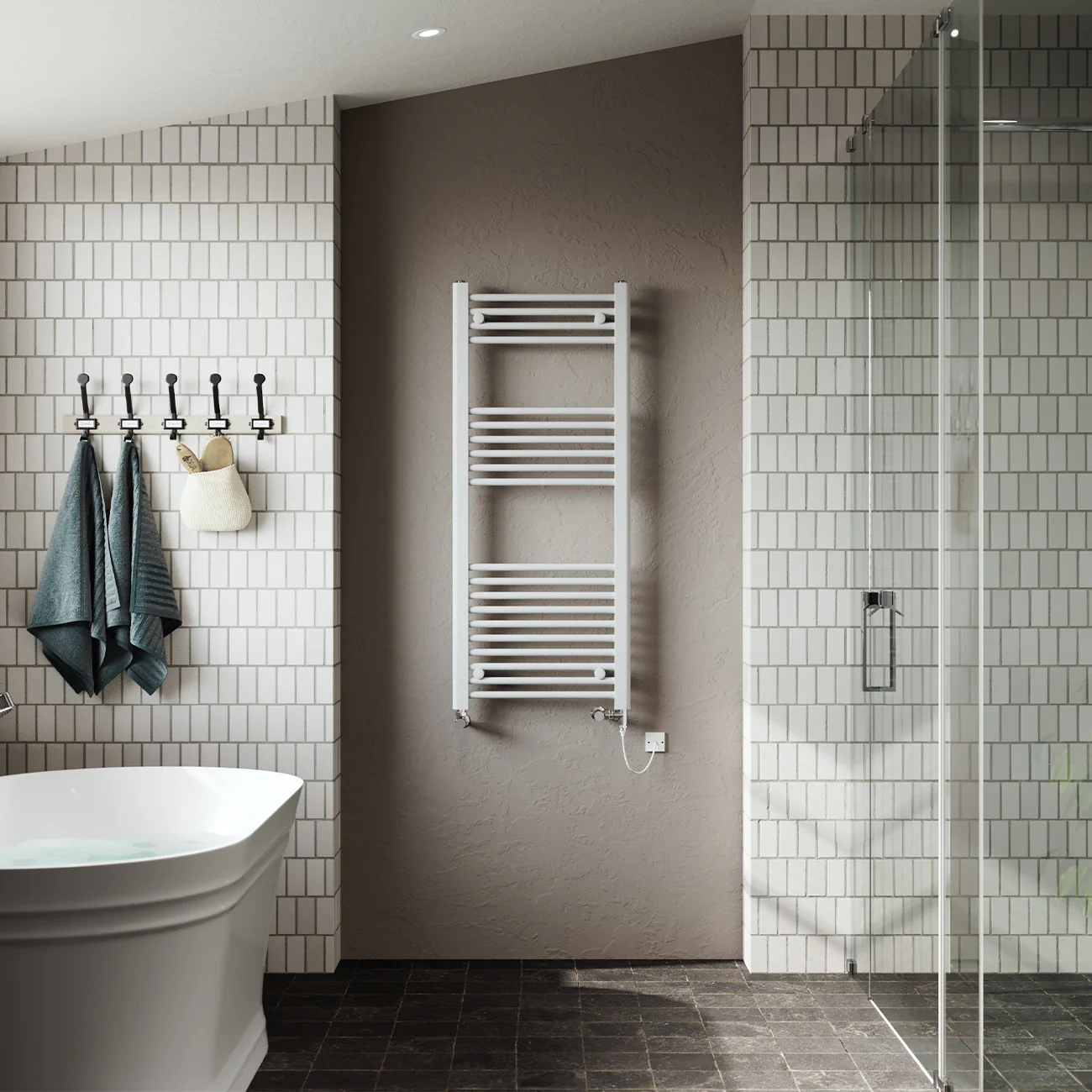 Zennor - White Dual Fuel Towel Rail H1200mm x W500mm Standard - Straight - Image 2
