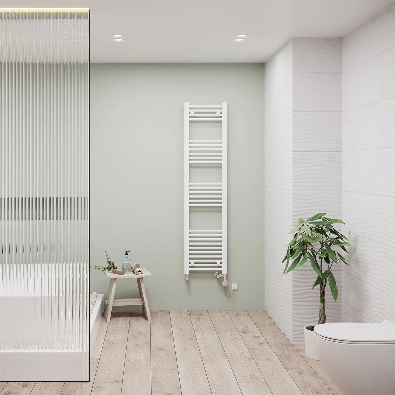 Zennor - White Dual Fuel Towel Rail H1600mm x W400mm Thermostatic - Straight - Image 2