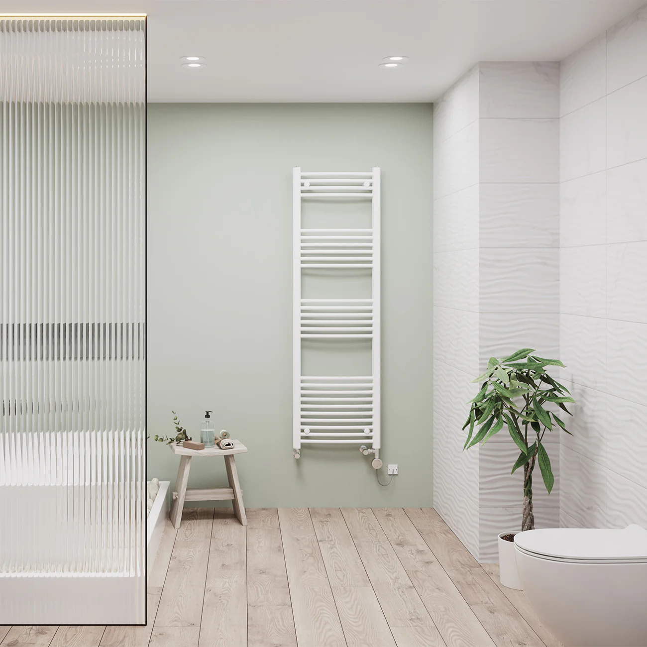 Zennor - White Dual Fuel Towel Rail H1600mm x W500mm Thermostatic - Curved - Image 2