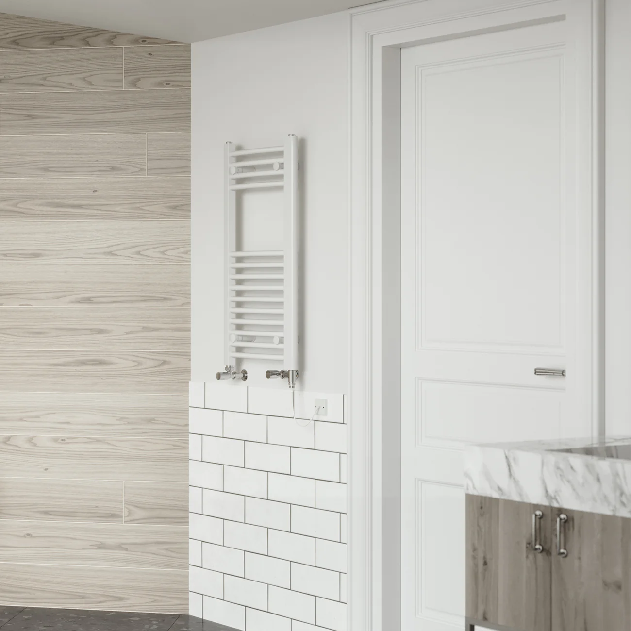 Zennor - White Dual Fuel Towel Rail H800mm x W400mm Standard - Curved - Image 2