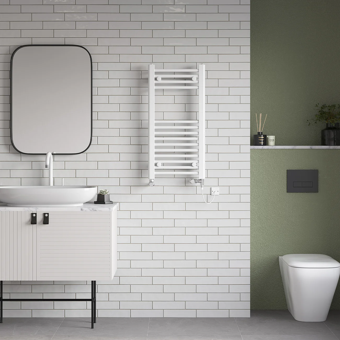 Zennor - White Dual Fuel Towel Rail H800mm x W400mm Standard - Straight - Image 2