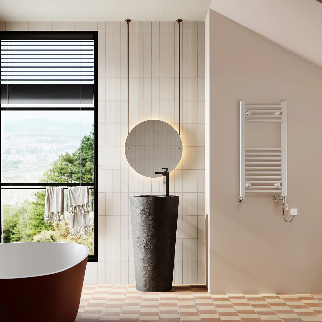 Zennor - White Dual Fuel Towel Rail H800mm x W400mm Thermostatic - Straight - Image 2