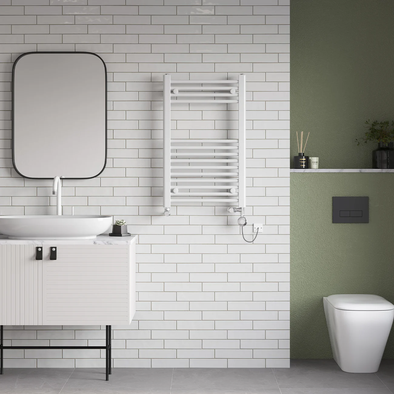 Zennor - White Dual Fuel Towel Rail H800mm x W500mm Thermostatic - Straight - Image 2