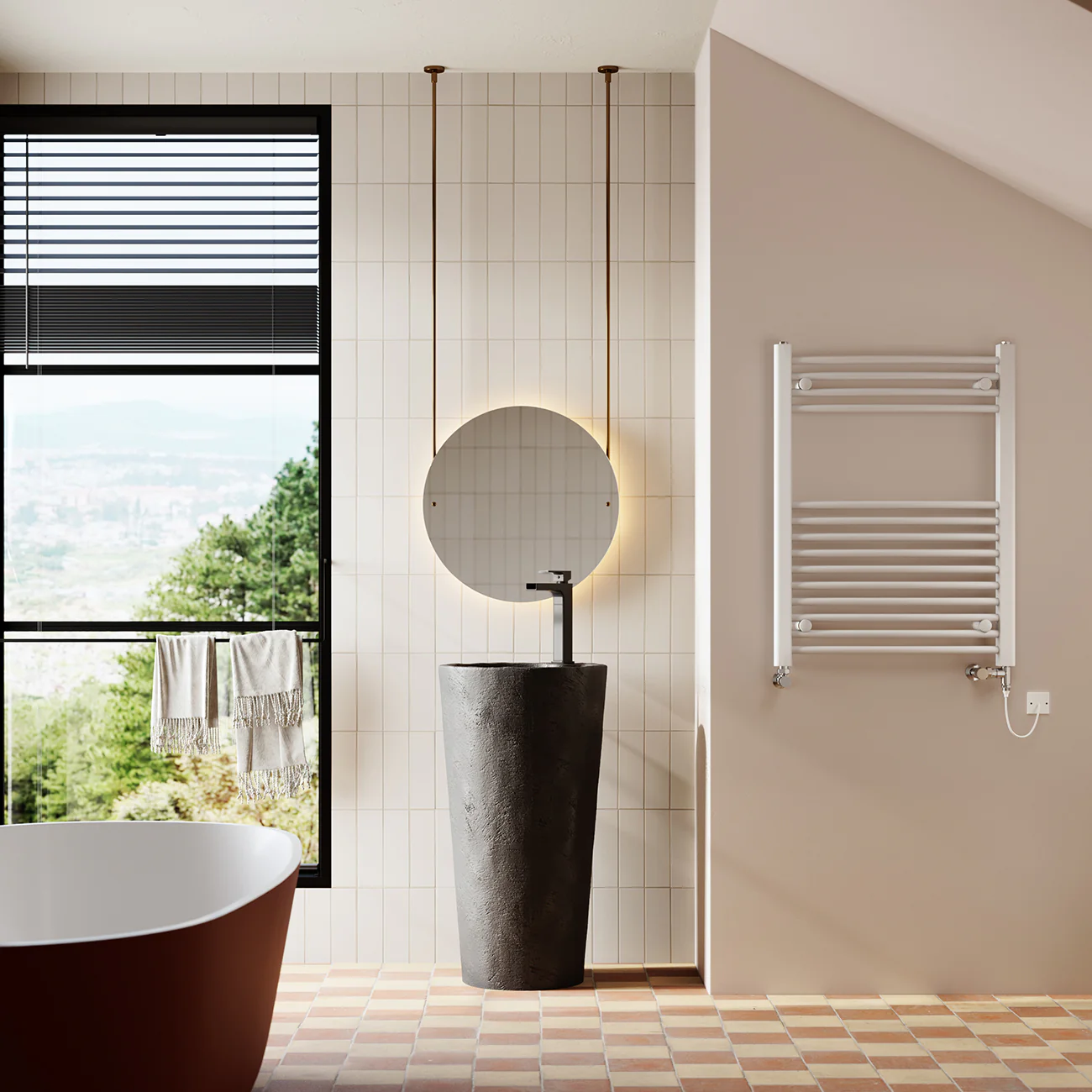Zennor - White Dual Fuel Towel Rail H800mm x W600mm Standard - Curved - Image 2